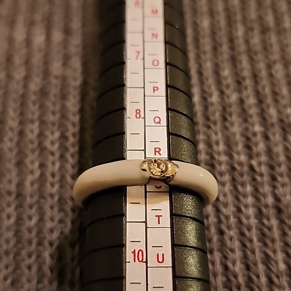 White Enamel Ring with Cubic Zircon Stone